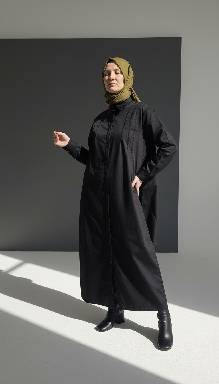 Siyah Nervürlü Elbise - Görsel 3