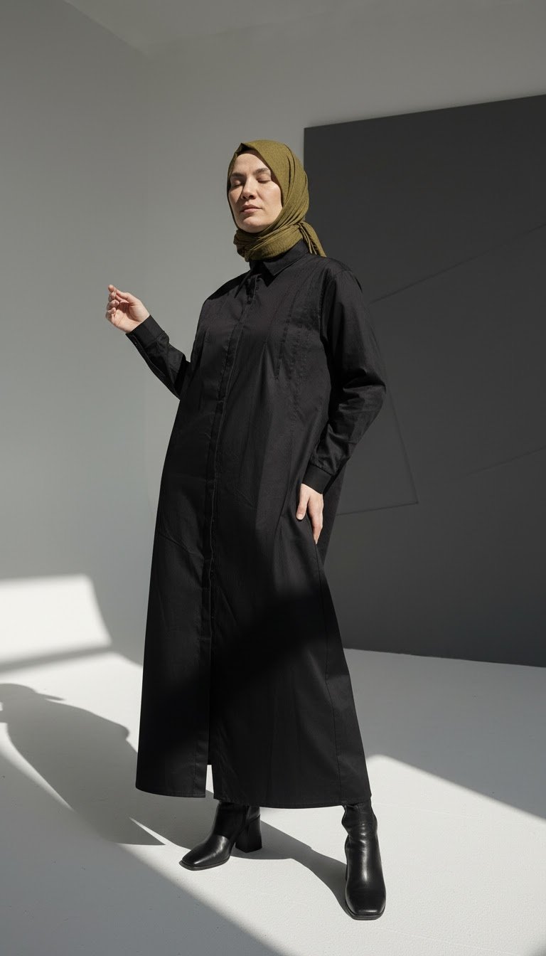 Siyah Nervürlü Elbise - Görsel 4