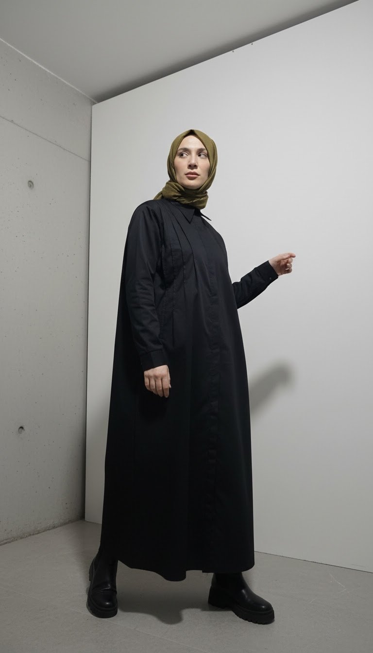 Siyah Nervürlü Elbise - Görsel 2